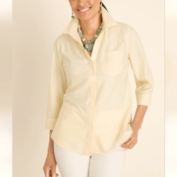Chico's Tops - CHICOS WOMEN'S NO-IRON COTTON STRIPED POCKET-DETAIL SHIRT